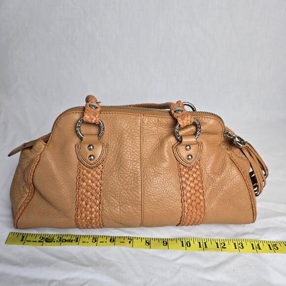 Elliott Lucca Satchel Hobo Tassel Bag Soft Tan Leather Weaved Handles & Trim - Picture 12 of 15